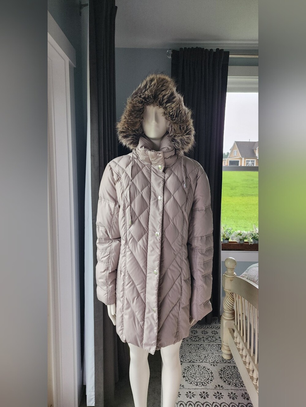 London Fog Women's Diamond Quilted Down Coat Sz XL